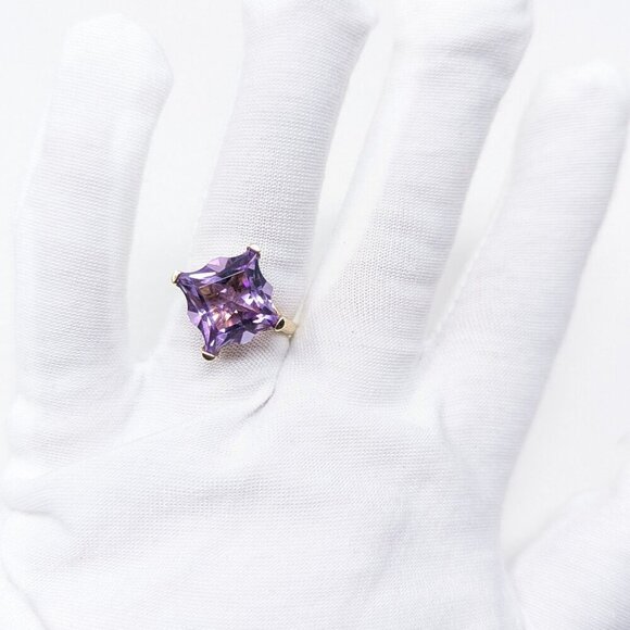 14k Vintage Solid Gold Fantasy Curvy Princess Cut Large Amethyst Cocktail Ring - Picture 7 of 10